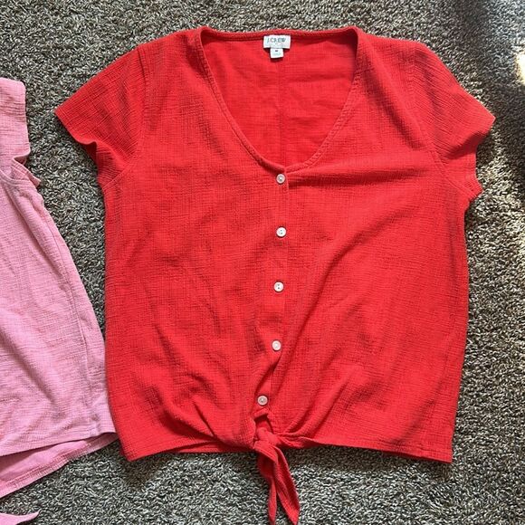J. Crew Factory Women’s Bundle (2) Textured Tie Front Blouse Red/Pink Size M - Picture 3 of 8